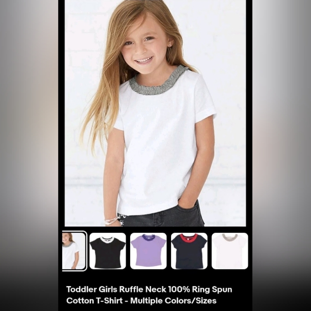 Toddler Girls Ruffle Neck 100% Ring Spun Cotton T-Shirt - Multiple Colors/Sizes